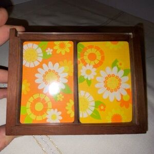 1960s Hallmark Playing Cards Renaissance Fantasy with Wood storage box